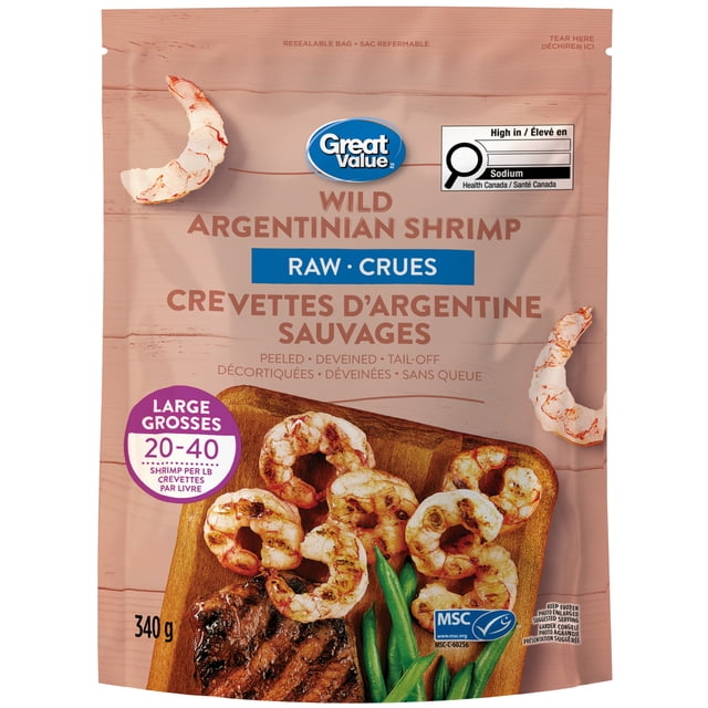 Great Value Raw Wild Argentinian Shrimp, GV Argentinian Shrimp, Raw Peeled 340g