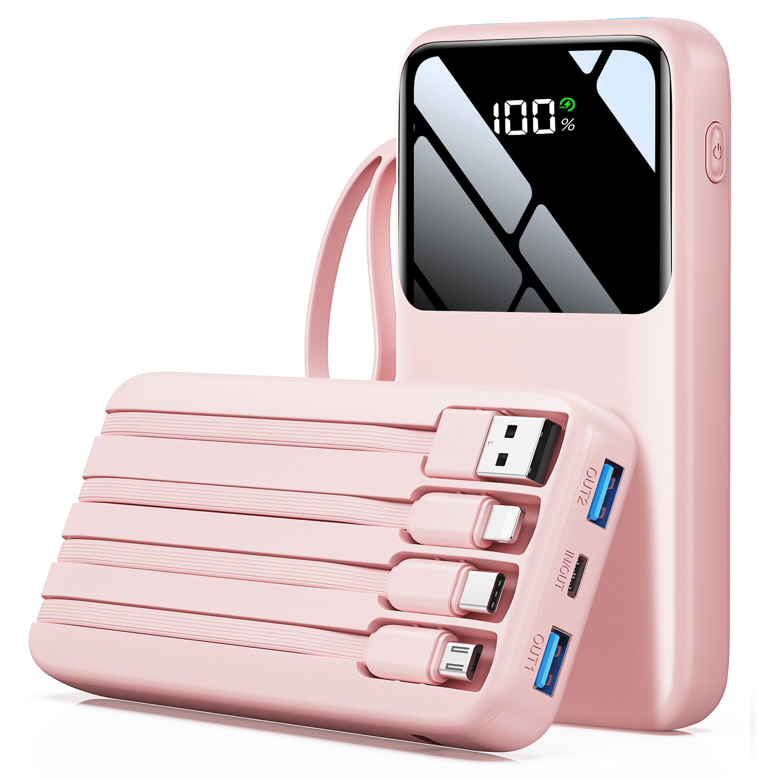 Breezio 15000mAh Power Bank with Built-In Cables, 22.5W Fast Charging