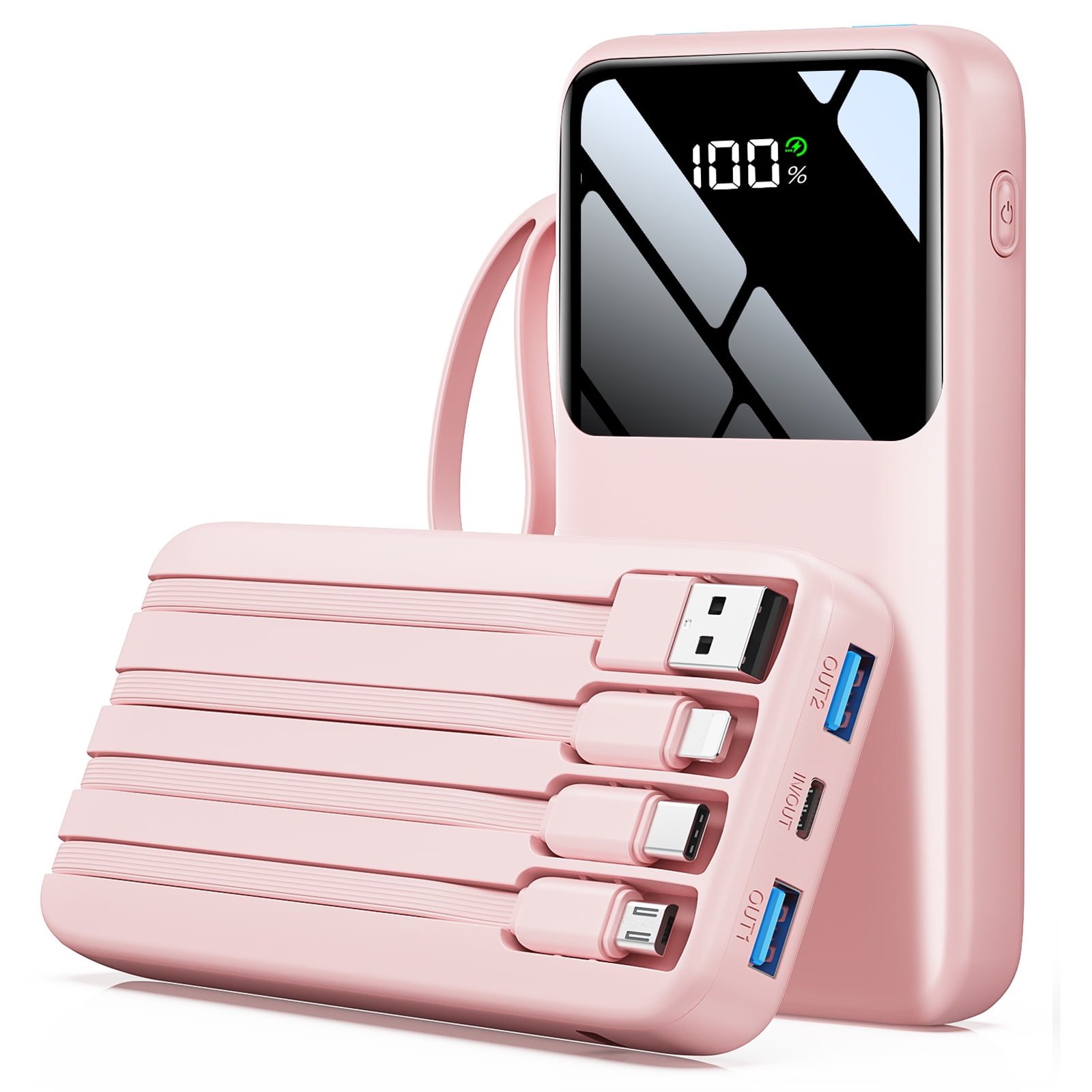 Power Bank, 15000mAh Portable Charger with Built in Cable, 22.5W Fast Charging, 6 Outputs, Slim Travel Essential Battery Pack with LED Display, Compatible with iPhone 17/16/15/14/13, Samsung, iPad