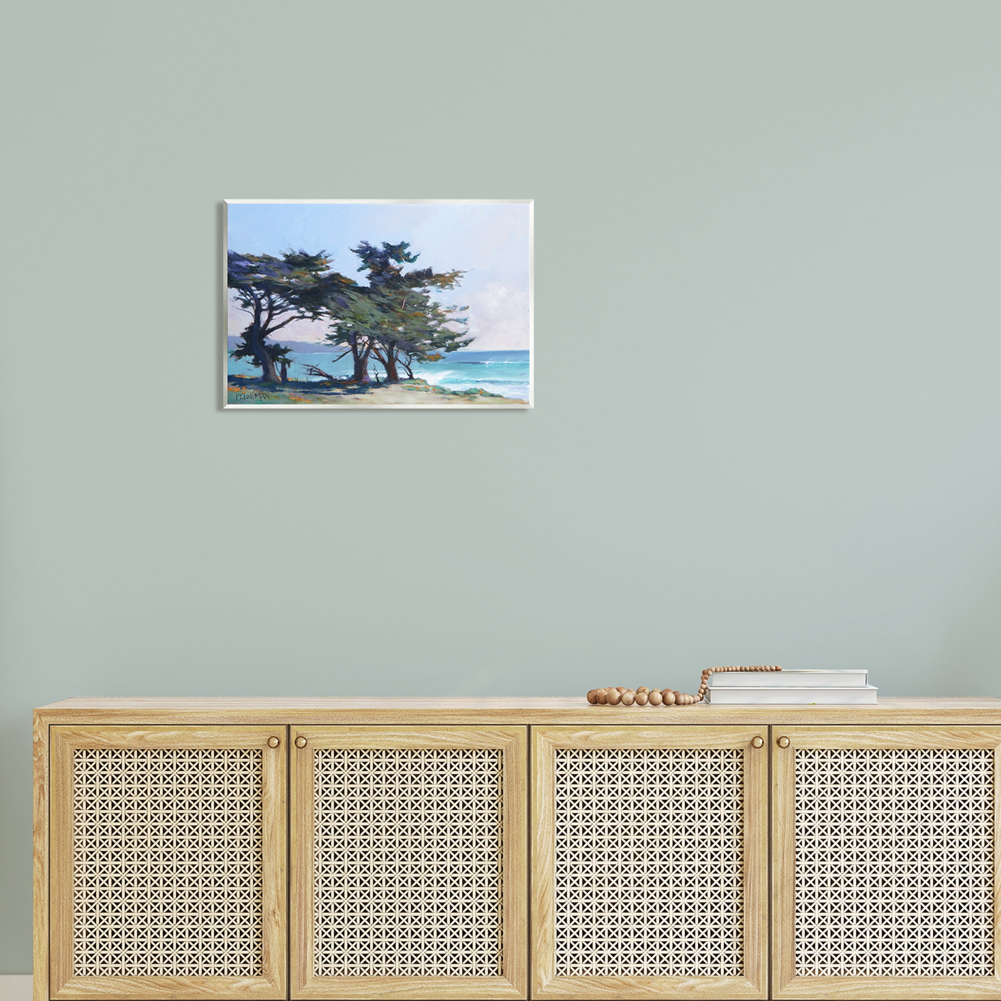 Stupell Coastal Sandy Trees Ocean Waves Landscape Painting Wall Plaque Unframed Art Print Wall Art