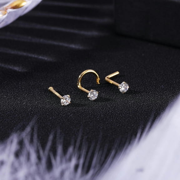 QQTDFG 8Pcs/Lot 925 Sterling Silver Nose Studs CZ I/L/S-Shape Nostril Piercing Jewelry-Gold-L Shape 20G