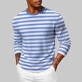 thumbnail image 2 of MYAOYI Mens Striped Long Sleeve Shirt Crew Neck Casual Horizontal Stripe Top, 2 of 5