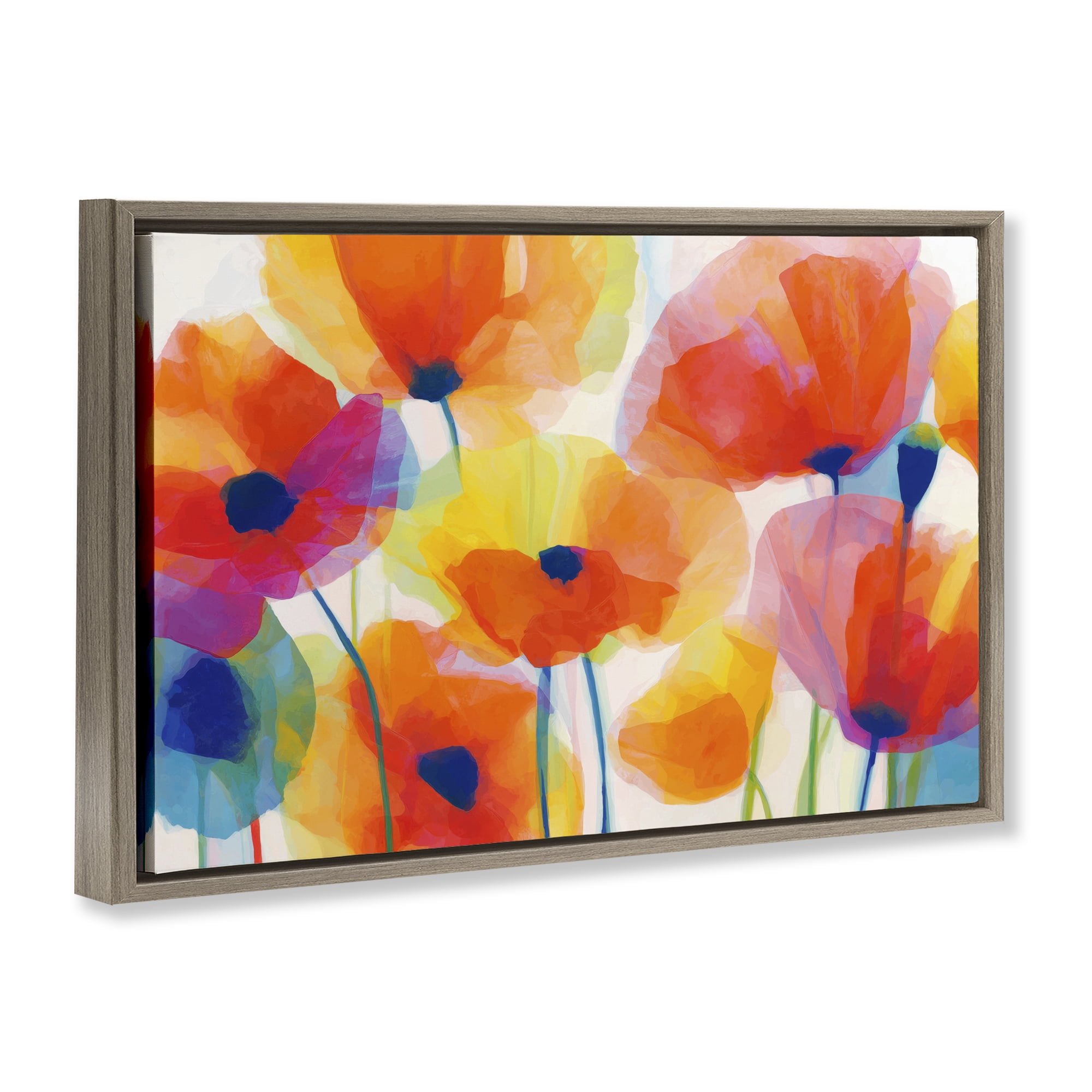 Stupell Industries Poppies At Golden Hour Brown Framed Floater Canvas Wall Art, design by Chromatic Storm Studio