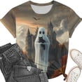 thumbnail image 3 of Womens Halloween Tops Ghost and Cat Graphic Tees Short Sleeve Casual Crewneck T-Shirts Fall Festival Shirt Novelty Holiday Outfit Lightweight, 3 of 6