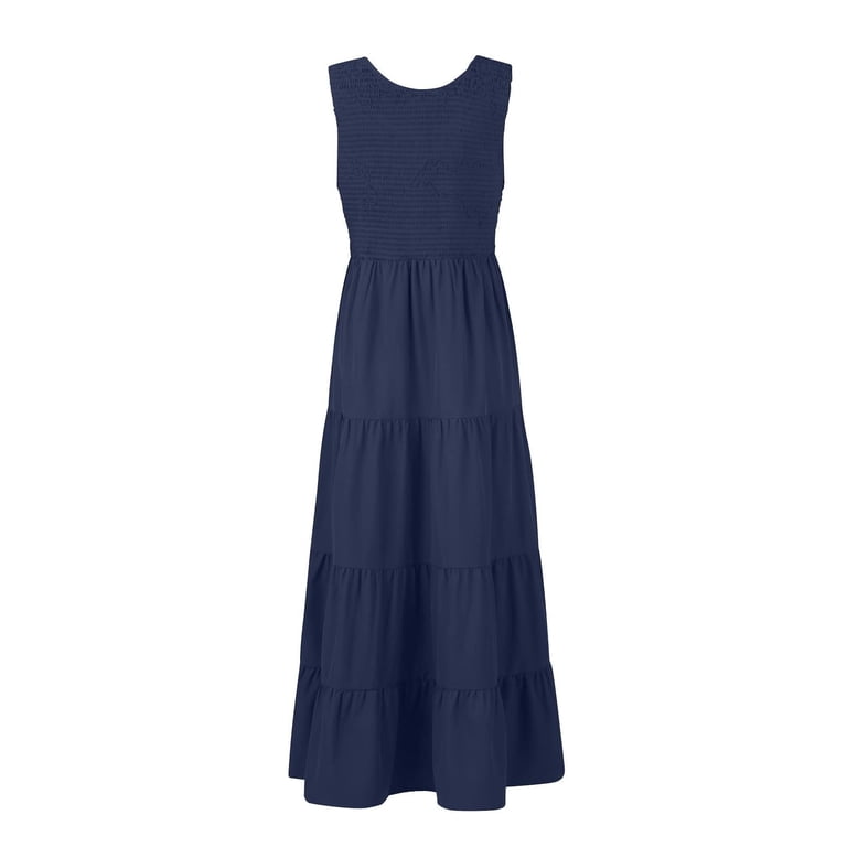 sachin and babi light blue dress Vedolay Free People Dress Women's Summer Striped Ruffle Sleeves Tie Waist  Pockets Casual Swing Midi Dress,Navy L