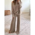 thumbnail image 4 of Womens 2 Piece Outfits Fall Lounge Set Oversized Chunky Knit Sweater Top Wide Leg Pants Loungewear Clothes Khaki S, 4 of 7