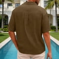 thumbnail image 5 of TAGOLD Mens Summer Short Sleeve V-Neck Blouses & Shirts Slub Linen Casual Fashion Top, 5 of 5