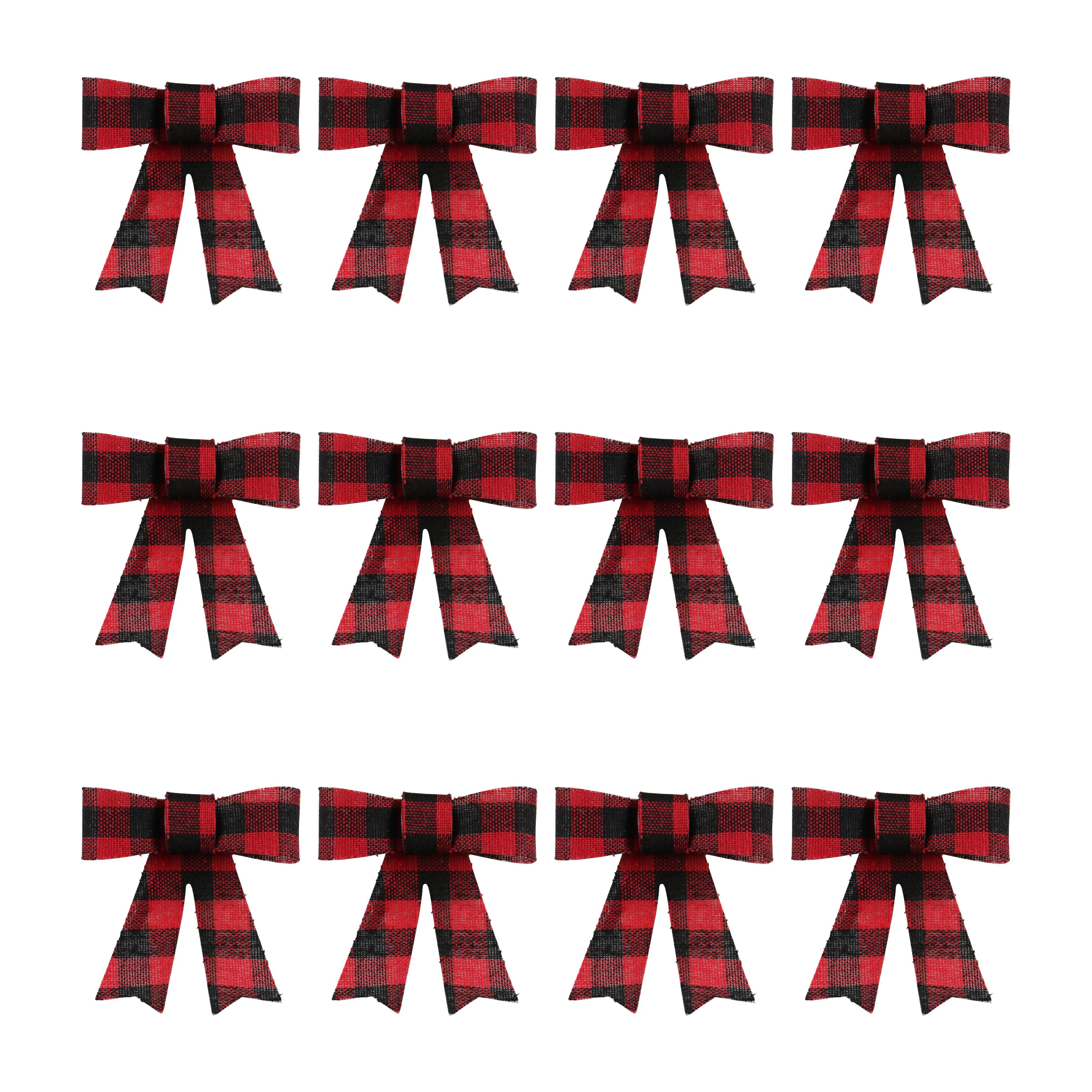 IOS Holiday Decor Buffalo Plaid Red And Black Color Mini Bow Tie Ribbon