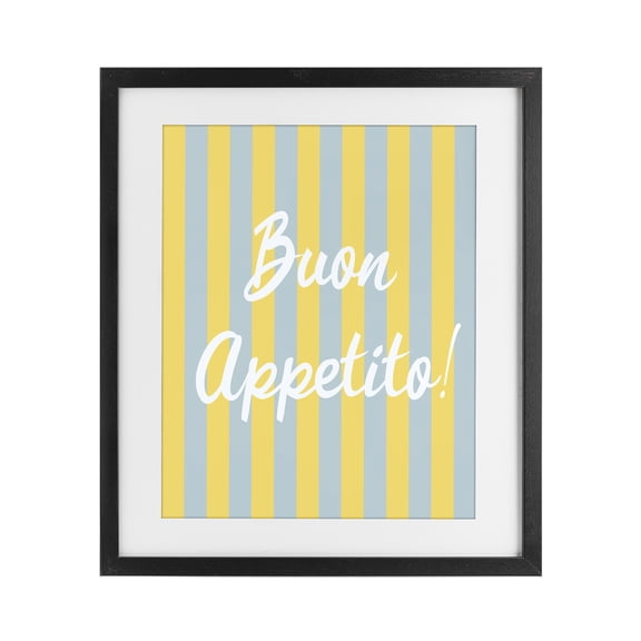 Stupell Industries Mid-Century Buon Appetito Blue Yellow Stripes Black Framed Print Under Glass, 13 x 16, by SD Graphics Studio