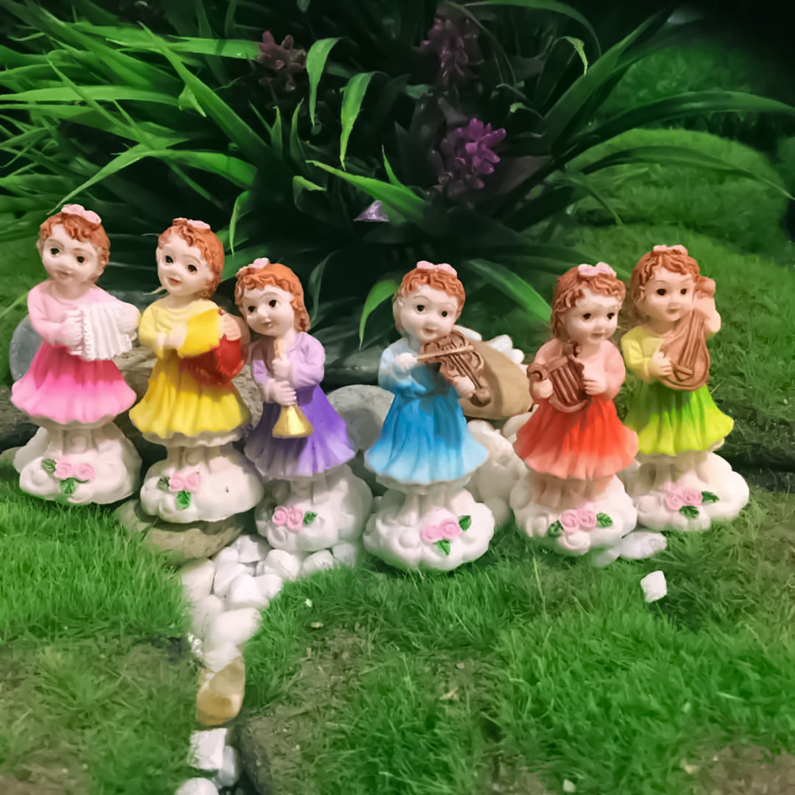 7 Pcs Fairy Pixie Girl Fly Wing Collection Playset Doll Cake Topper DIY Dollhouse Landscape Scenes Fairy Garden Plant Pot Decor Fairies Miniature Figures 3.9 Tall 