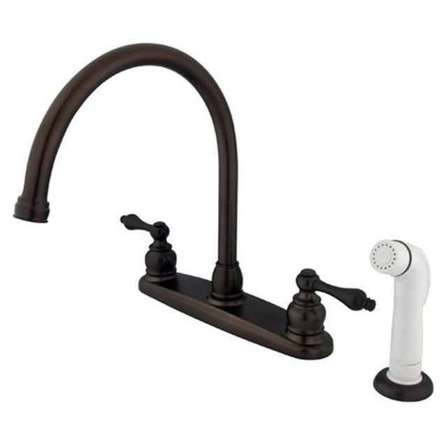 Kingston Brass KB725AL Double Handle Goose Neck Kitchen Faucet with White Sprayer