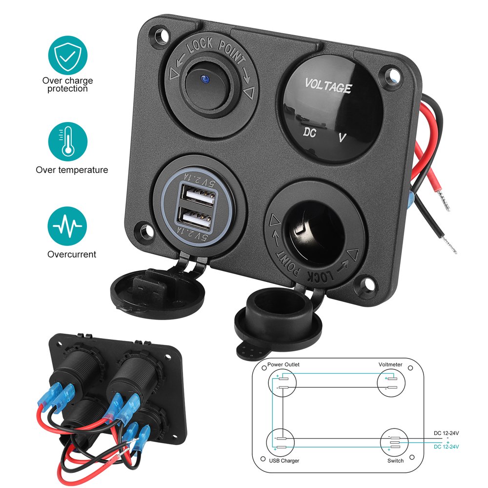 12V Marine Car Charger Socket Panel, EEEkit 4 in 1 Waterproof Boat