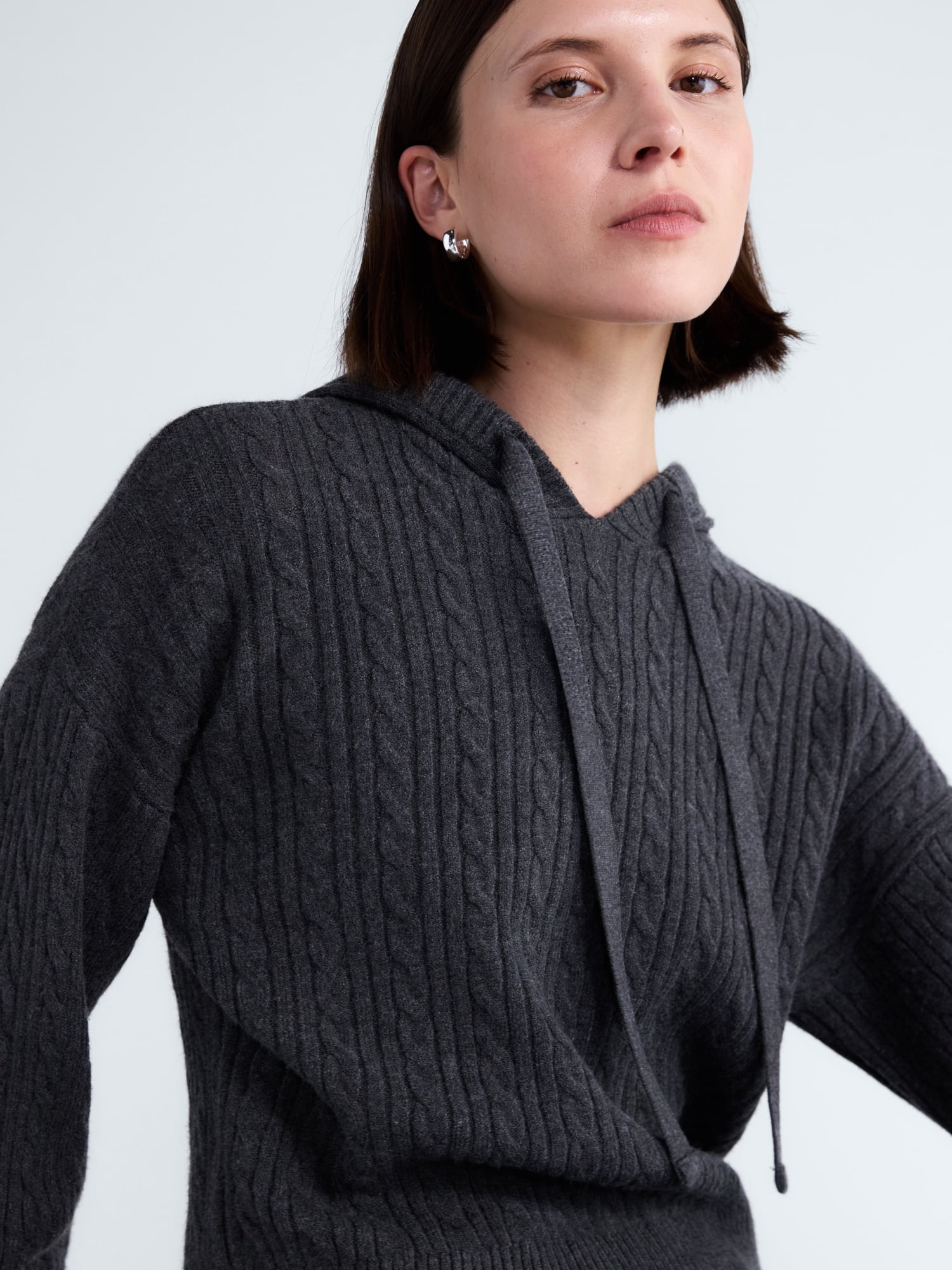 Free Assembly Women's and Women's Plus Cozy Yarn Cable Knit Hoodie Sweater, Midweight, Sizes XS-4X