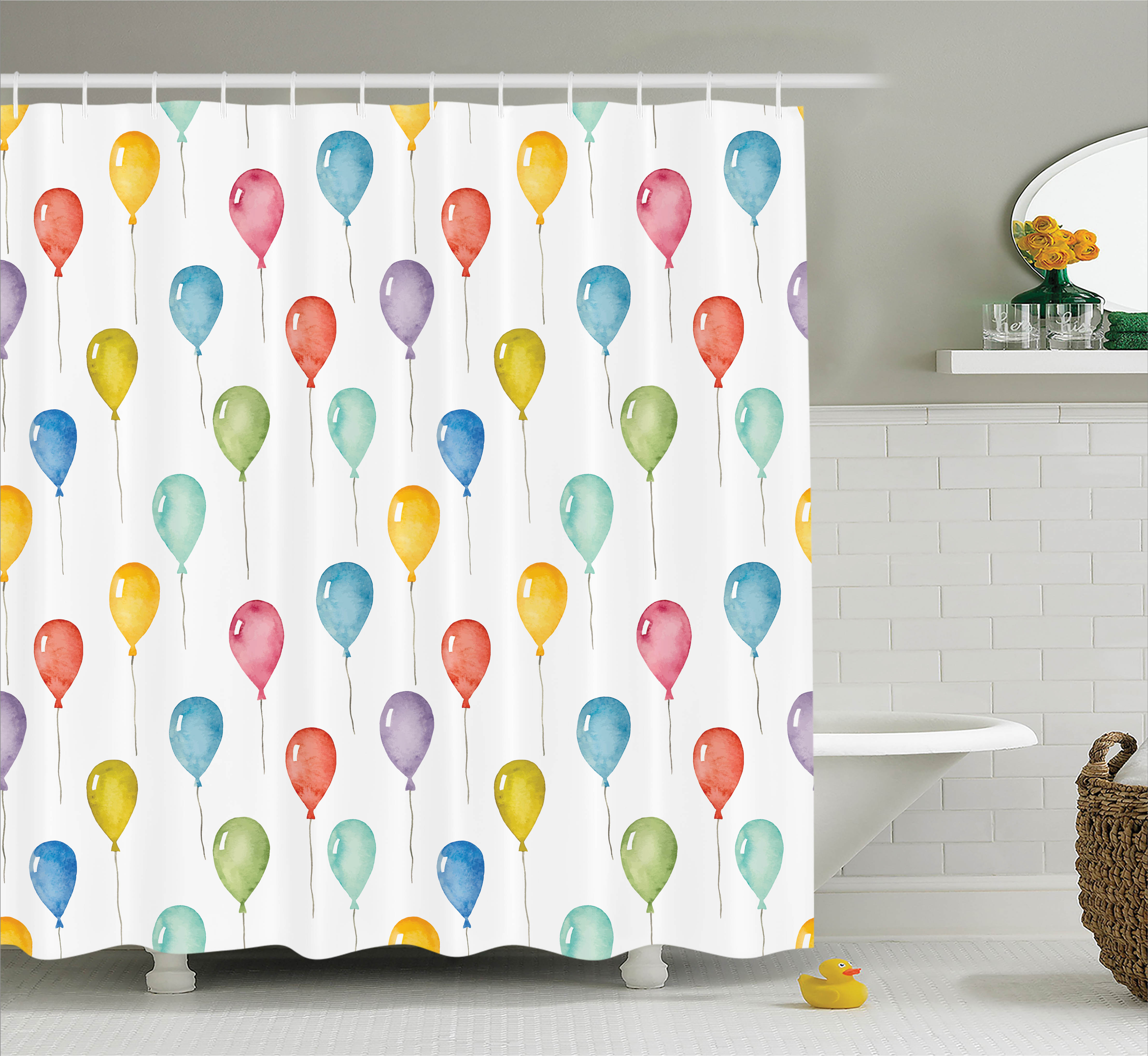 Home Decor Shower Curtain, Colorful Balloons Birthday Party Decorations