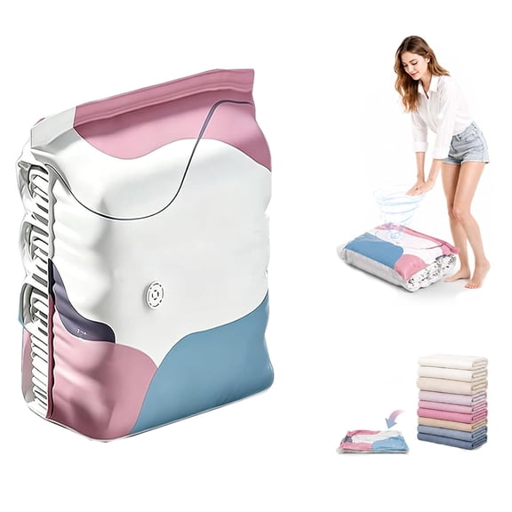 No-Pump 3d Vacuum Storage Bags,31.4x39.3 inch Upgraded Travel Large Vacuum Storage Compression Bags, Heavy Duty Reusable Hand Press Clothes Blankets Pillows Duvets Space Saver Protective