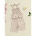 thumbnail image 5 of Hirigin Toddler Girl Summer Outfit Plaid Tie-Up Spaghetti Strap Ruched Sleeveless Tank Tops and Loose Pants 2Pcs Clothes Set, 5 of 9