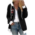 thumbnail image 2 of Womens Winter Fuzzy Fleece Jackets Warm Long Sleeve,Women Plush Zip Up Coat Trendy Wine Glass Print Hooded Casual Outcoat, 2 of 4