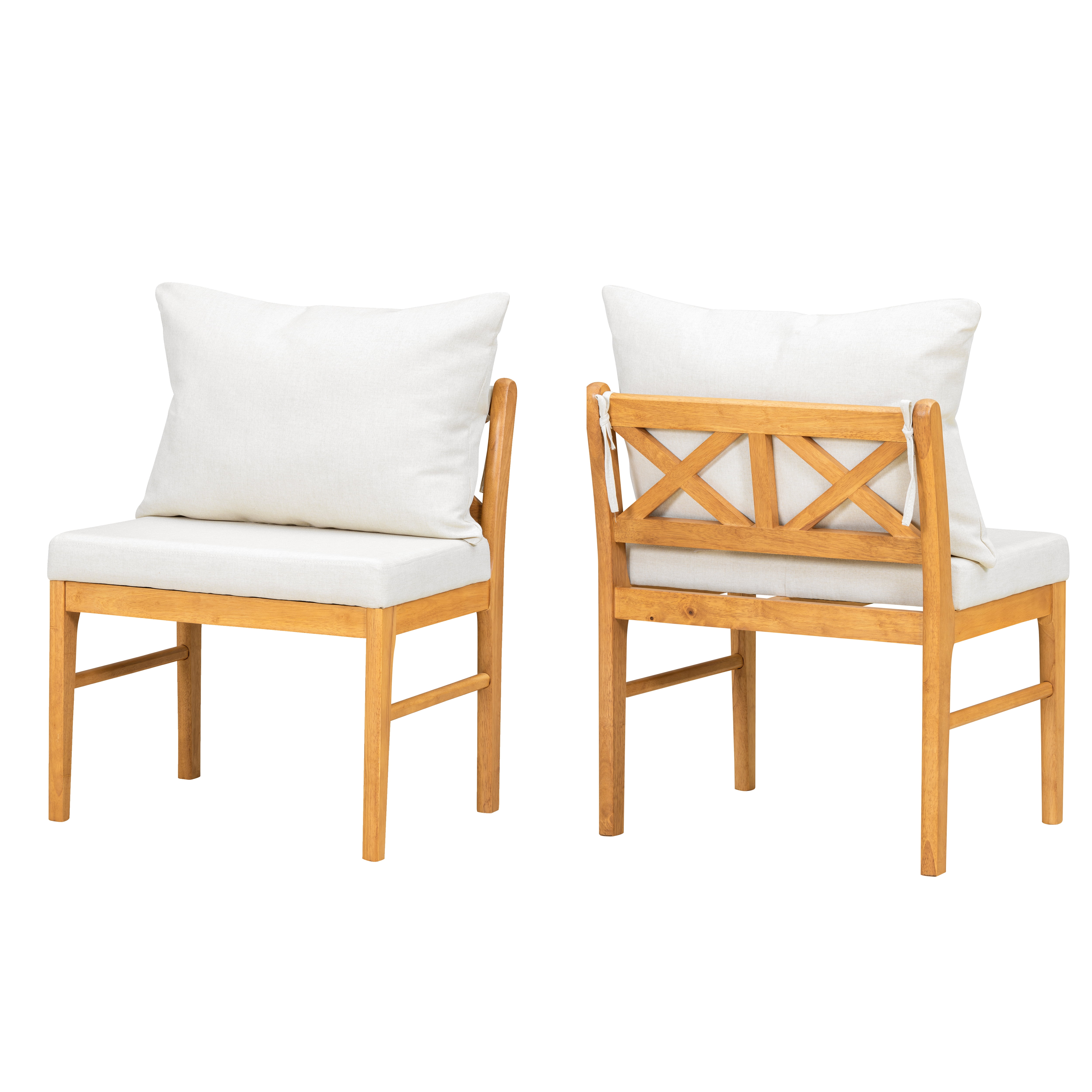 Farmhouse Dining Chair, Set of 2 with Rattan Backrest and Solid Wood Legs, Natural White Fabric Seat for Kitchen Dining Room Home