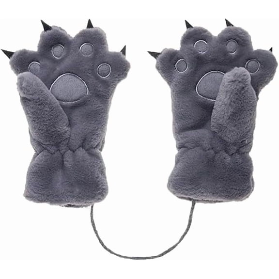 Kids Winter Gloves Cartoon Plush Paw Mittens Keep Warm Glove with Neck Rope Girls Boys Cosplay Costume Gloves (4-10 years old)