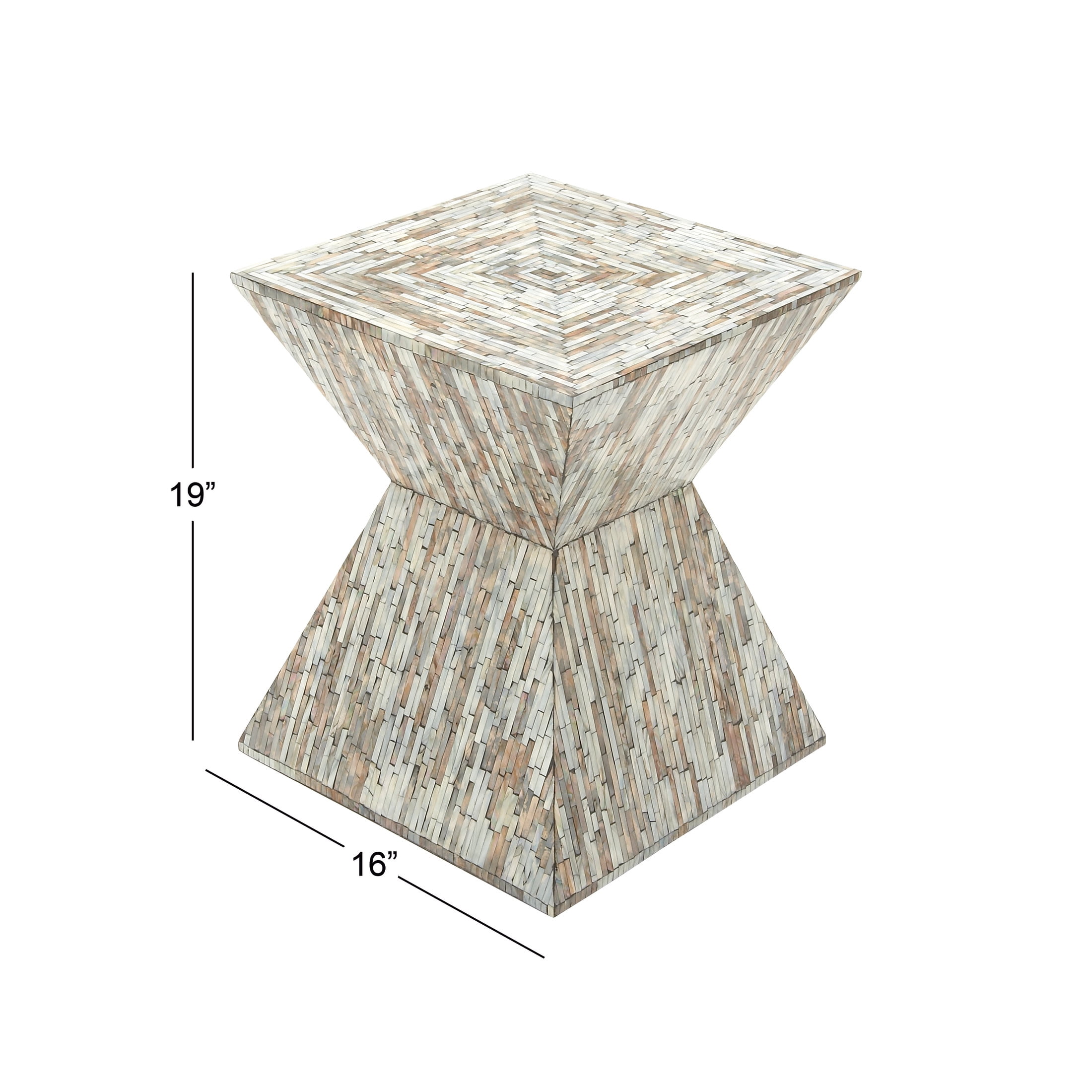 DecMode Contemporary Mothter of Pearl Hourglass Mosaic Patterned Accent Table, 16"W x 19"H with Multicolor Finish
