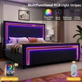 thumbnail image 3 of VanAcc Upholstered Platform Queen Size LED Bed Frame with 4 Storage Drawers, Adjustable Headboard with Vertical Channel Design, Black, 3 of 7