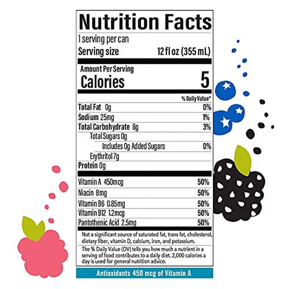 BUBBL'R triple berry breez'r, Antioxidant Sparkling Water with Natural Caffeine, 0g Sugar, Gluten Free, All Natural Flavors, 12 Fl Oz Cans, 12 Count
