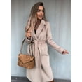 thumbnail image 6 of Women'S Notched Lapel Long Sleeves Slim Mid-Long Wool Blend Outerwear Casual Fall Winter Coats with Belt Apricot S, 6 of 8