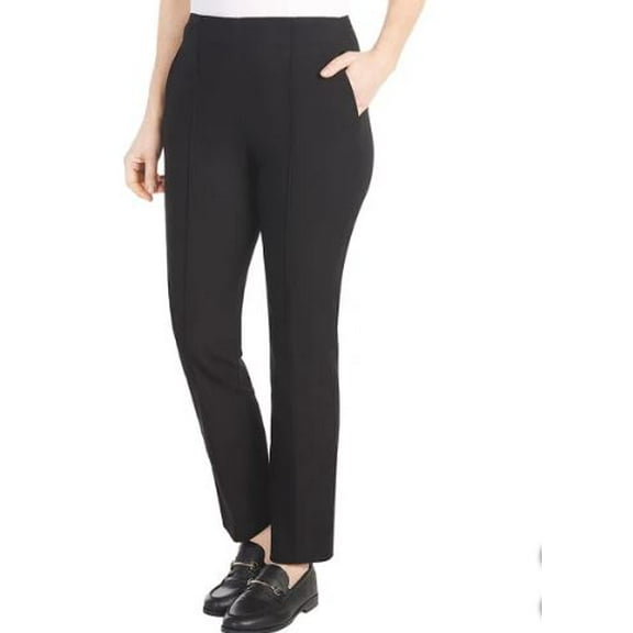 Hilary Radley Women's Ponte Pull-On Mid Rise Slim Leg Pants (Black/Large)