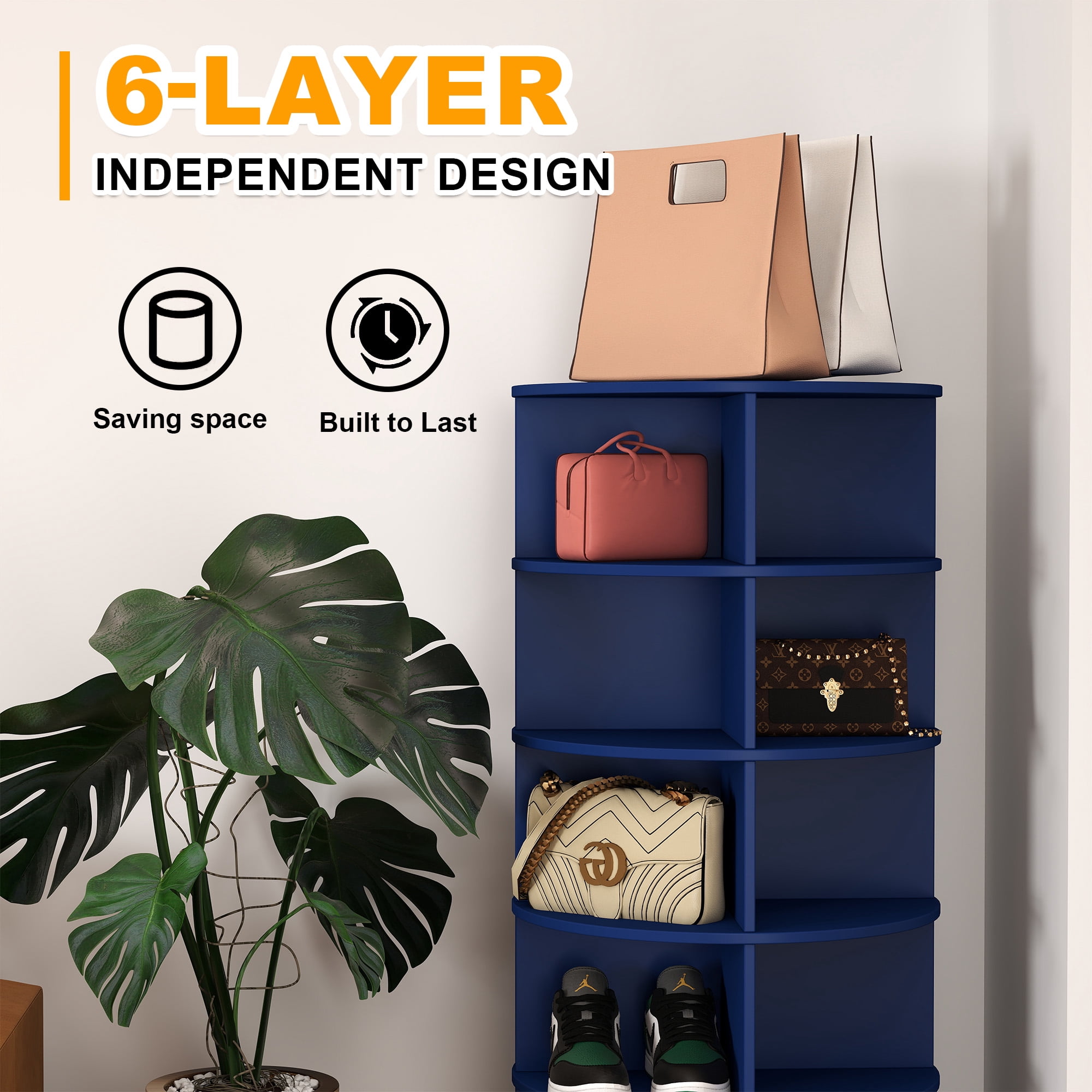 Aukfa 6-Tier Rotating Shoe Rack Storage, 360° Spinning Shoe Organizer Closet, Blue