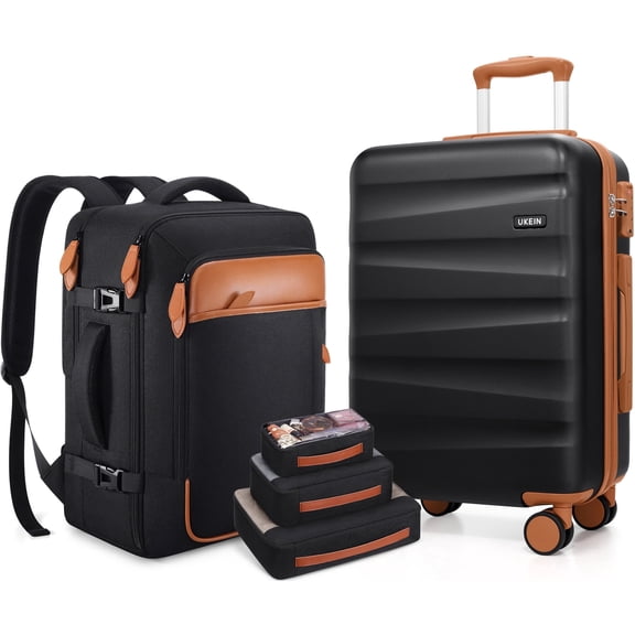 UKEIN Carry On Luggage 20 Inch Hardside Suitcase with YKK Zippers TSA Lock and Spinner Wheels Luggage Sets with Travel Backpack 3 Packing Cubes for Men Women