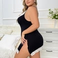 thumbnail image 2 of Lovskoo Women's Plus Size Sleepwear V Neck Nightwear Satin Sleepwear Lace Chemise Mini Teddy Black, 2 of 8