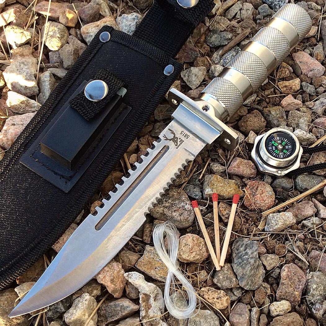 10.5" Hunting Knife Survival Knife with Sheath Heavy Duty With Compass