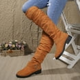 thumbnail image 6 of Lovzfmll Knee High Boots for Women, Round Toe Belt Buckle Western Cowboy Warm Slouch Boots, Chunky Heel Fall Winter Shoes, 6.5, Orange, 6 of 7
