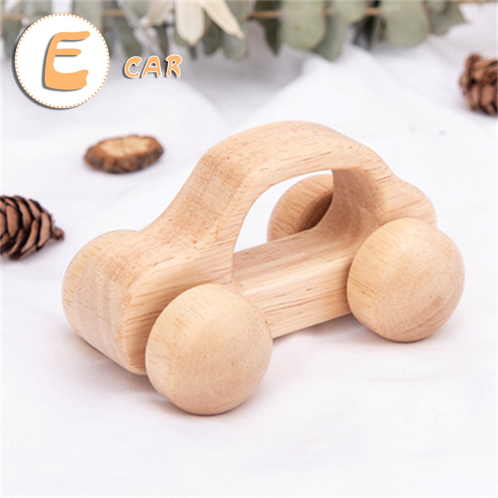 3pcs Montessori Natural Wooden Rattle Baby Teething Development Toy Car 
