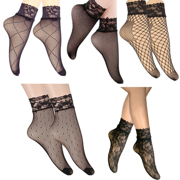 Yiran 5 Pairs Lace Mesh Ankle Socks, Small Fishnet