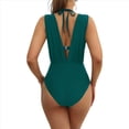 thumbnail image 3 of Traje de Baño de una Pieza con Cintura Alta y Tirantes Anchos para Mujer, Color Verde Oscuro, Talla XL, 3 of 9
