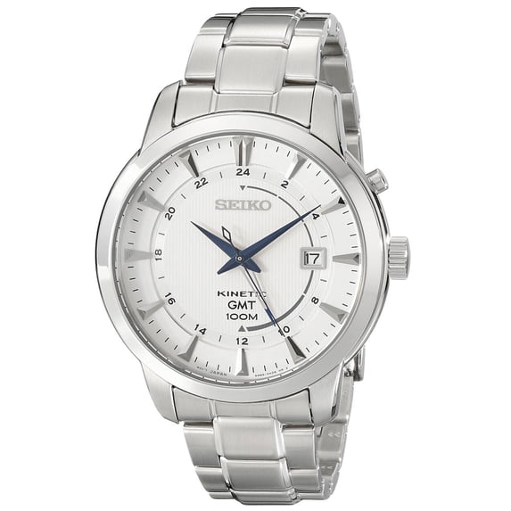 Seiko Men's SUN037 Core White Dial Stainless Steel GMT Kinetic Watch