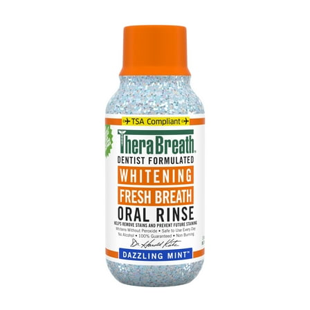 TheraBreath Whitening Alcohol-Free Mouthwash, Fresh Breath Mouthrinse, Dazzling Mint, TSA Compliant Travel Size, 3 fl oz