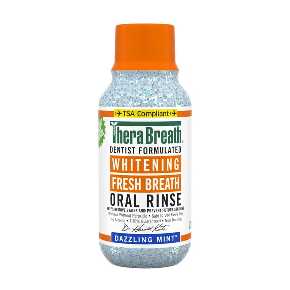 TheraBreath Whitening Alcohol-Free Mouthwash, Fresh Breath Mouthrinse, Dazzling Mint, TSA Compliant Travel Size, 3 fl oz