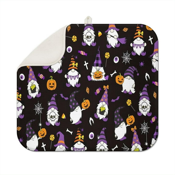 Halloween Gnome Witches with Spooky Elements Dish Drying Mat for Kitchen 1 Pack, Ultra Absorbent Microfiber Dishes Drainer Mats,16x18in(41x46cm)