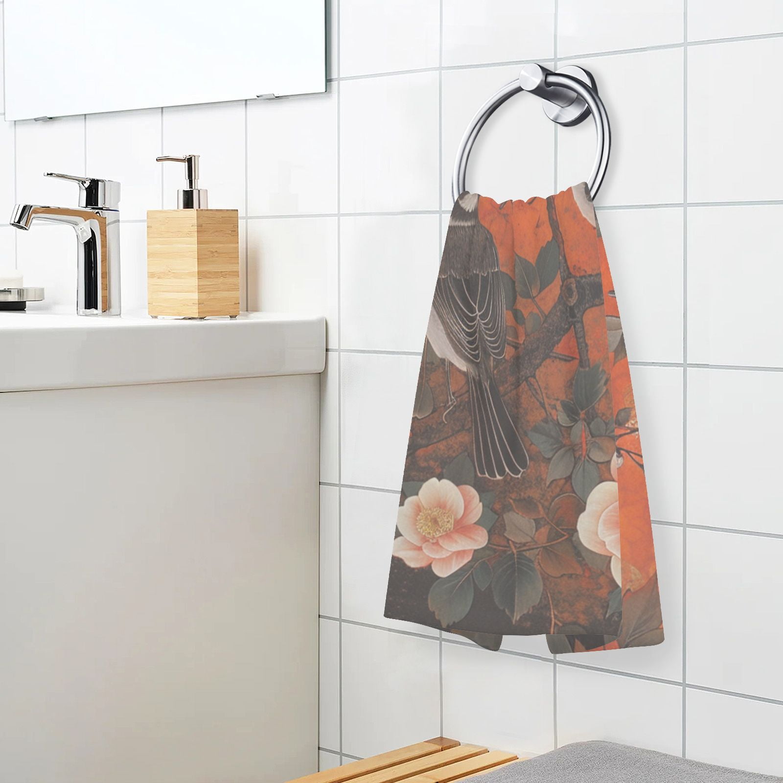 Flowers with Birds Hand Towels Cotton Bath Towels Large Face Towels Absorbent for Bathroom 2 Packs