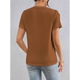 thumbnail image 2 of Womens Plain Round Neck Tassel Casual Short Sleeve T-Shirt Summer Blouse For Women, 2 of 6