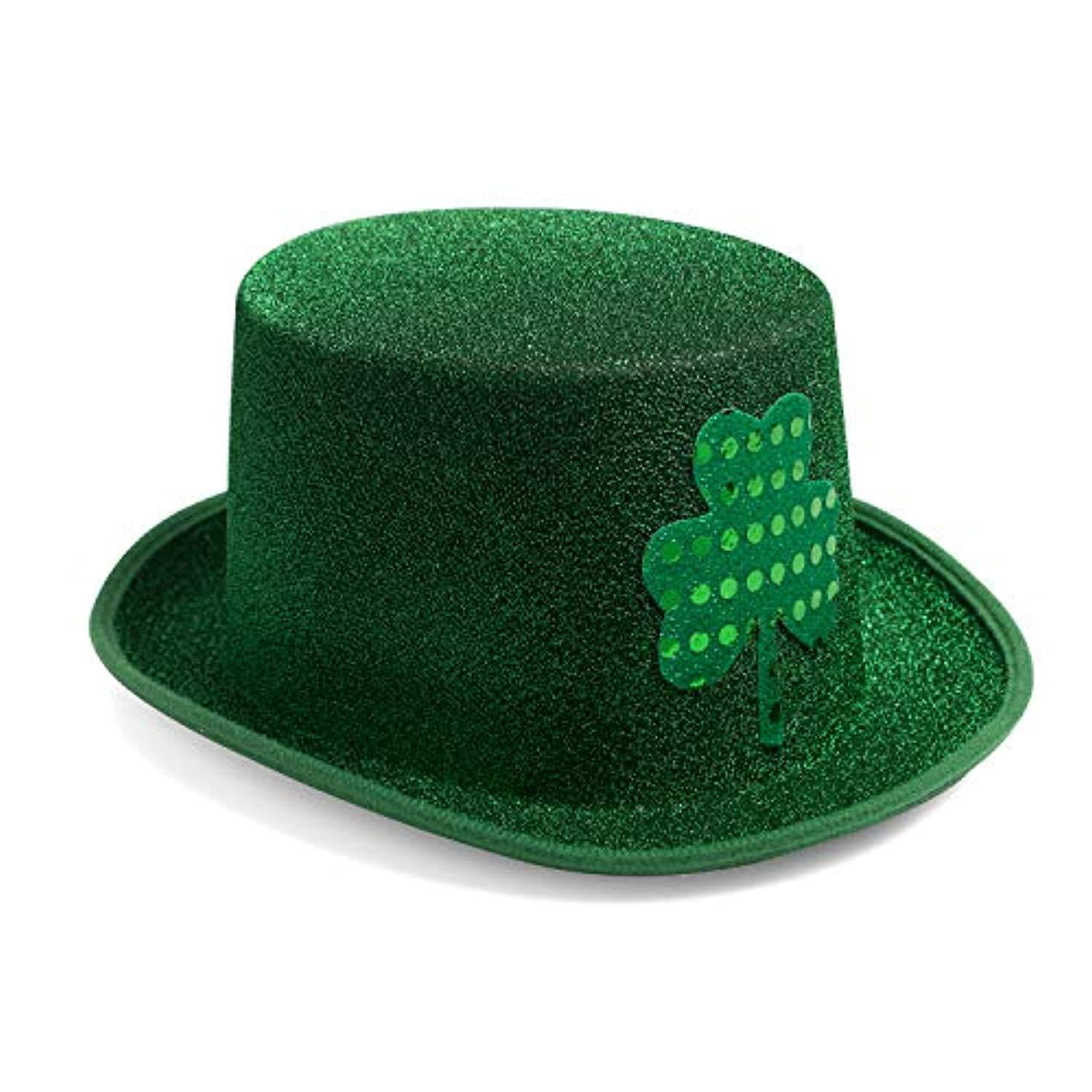 St. Patrick's Day Green Glitter Top Hat with Shamrock