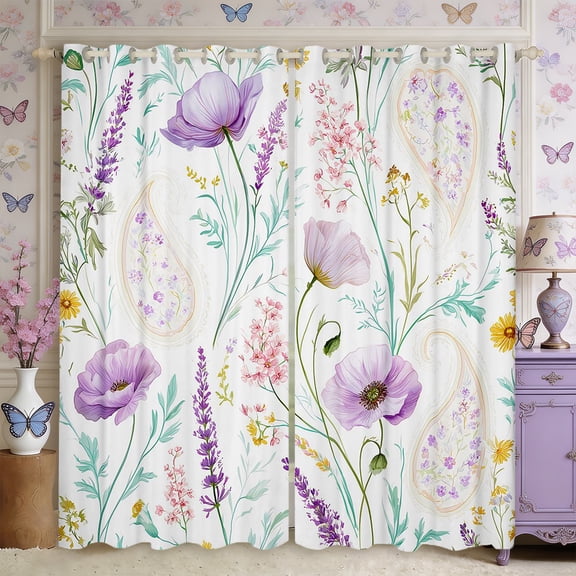 Manfei Boho Flower Paisley Blackout Curtains,Spring Garden Window Curtains Pack of 2 (38x45 Each)