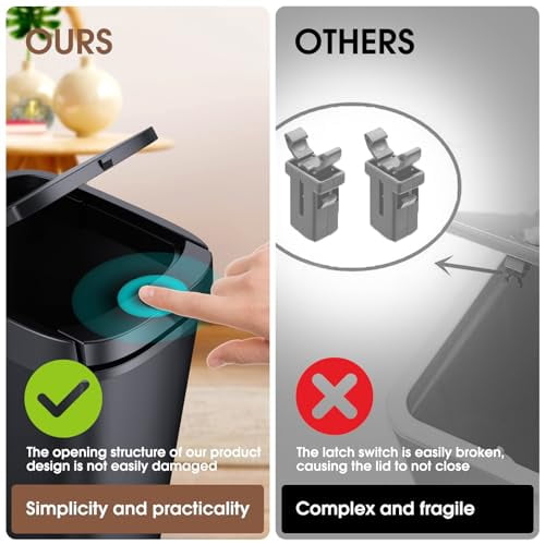 3 Pack Slim Bathroom Trash Can, 10L/2.6 Gal with Press Top and Pop-up Lid, Plastic Wastebasket for Toilet, Office, Bedroom (Black)