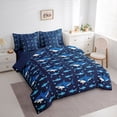 thumbnail image 2 of spefrowx Cartoon Navy Shark Full Size Bedding Sets for Kids, Kawaii Ocean Animal Print Full Size Bed in a Bag, Navy Reversible, 7pcs, 2 of 6