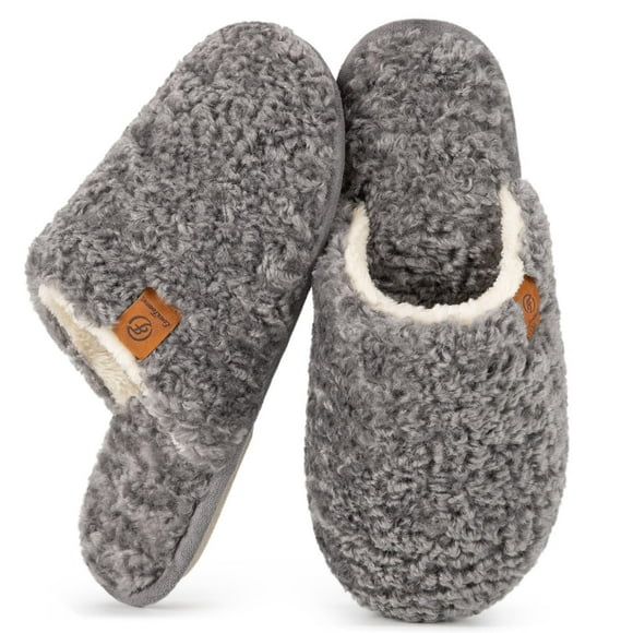 Slippers EverFoams Fuzzy Slip-on Women Light Gray Memory Foam