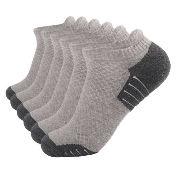 Calcetines Prolriy para hombre, bajos, con amortiguación, para correr, corte atlético, transpirables, 6 pares, calcetines tobilleros para hombre y mujer, calcetines deportivos para hombre, gris M