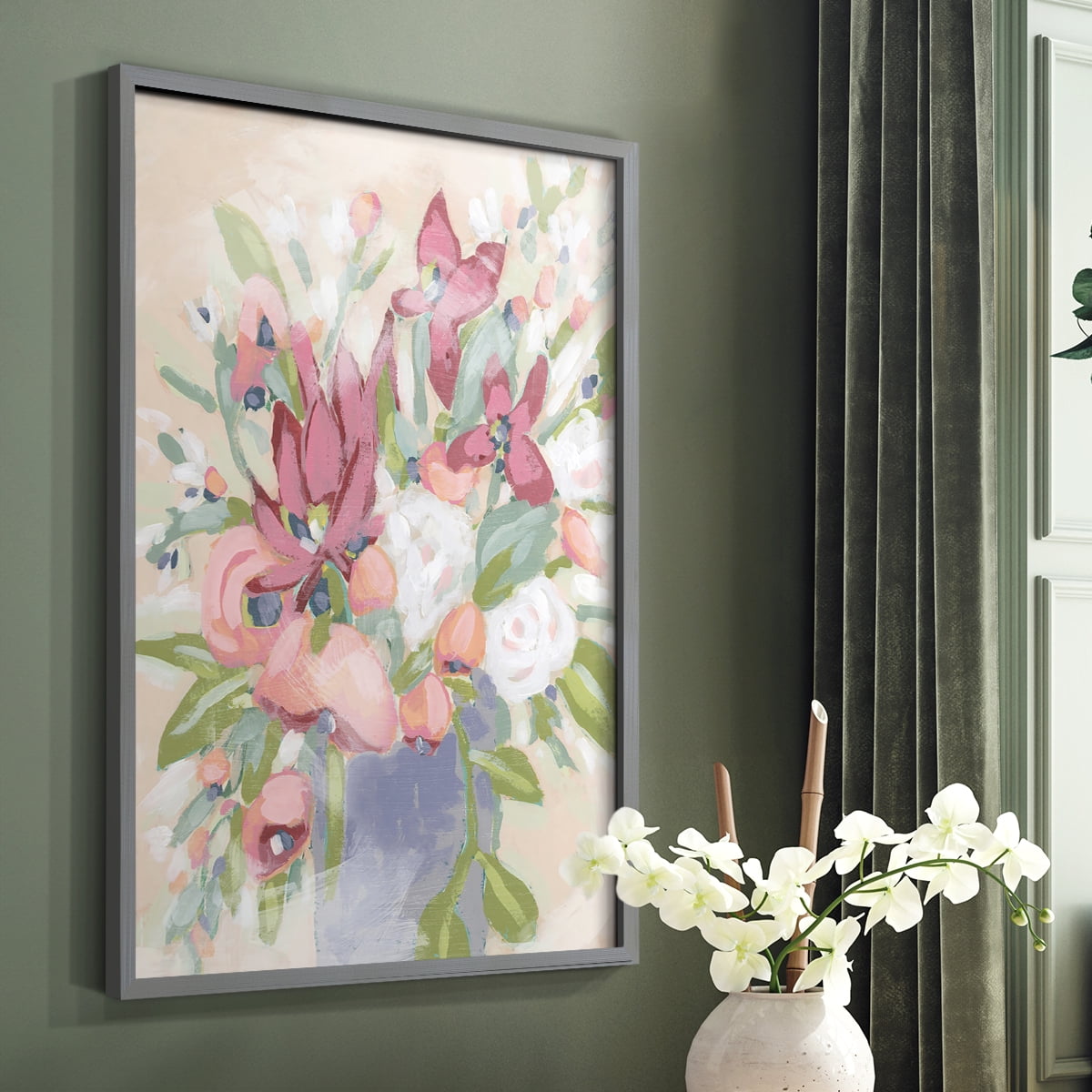 Blush Array I Framed Print in Gray Solid Wood Framed Print No Nail Hanging