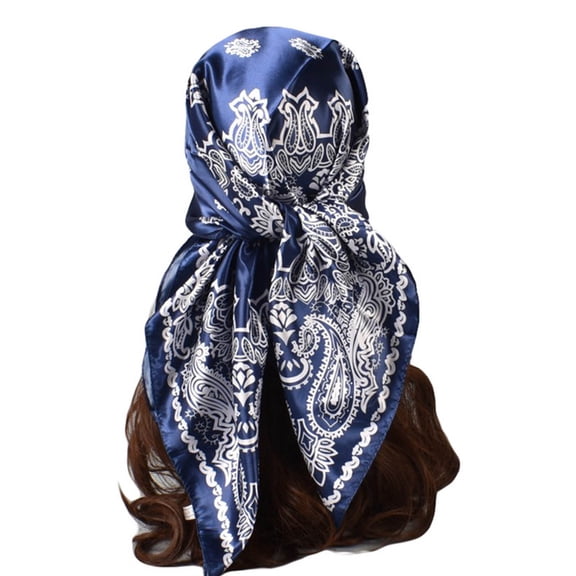 BRICH Head Scarf for Women like Satin Scarf Hair Scarf Printed Square Scarf Bandanas Navy One Size